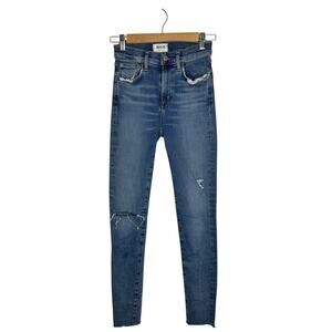 Agolde Womens Sophie Skinny Jean 25 Distressed Stretch Mid Rise‎ Raw Hem Blue